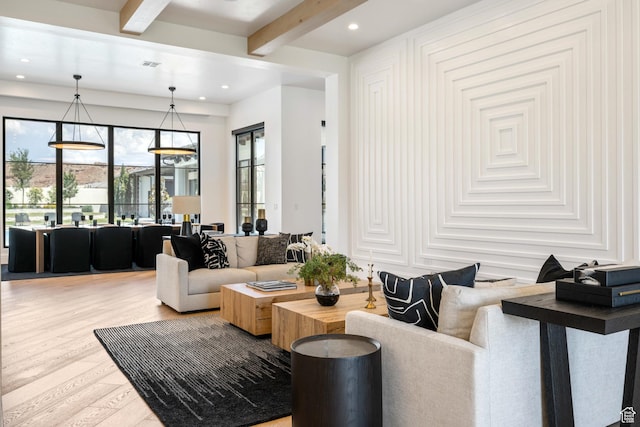 3905 S Quarry Ridge Dr, St George, UT 84790 - living room featuring hardwood / wood-style floors and beam ceiling