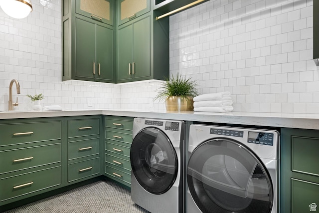 3905 S Quarry Ridge Dr, St George, UT 84790 - laundry room with cabinets, separate washer and dryer, sink, and light tile patterned floors
