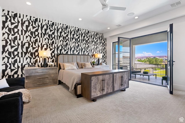 3905 S Quarry Ridge Dr, St George, UT 84790 - carpeted bedroom featuring access to exterior and ceiling fan