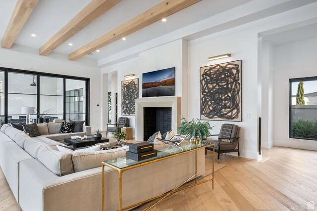 3905 S Quarry Ridge Dr, St George, UT 84790 - living room with beam ceiling and light hardwood / wood-style floors
