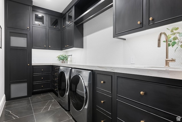 3905 S Quarry Ridge Dr, St George, UT 84790 - laundry room with cabinets, washer and dryer, and sink
