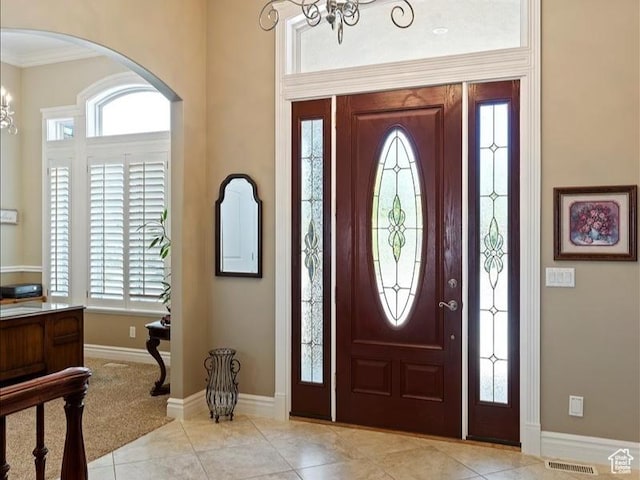 898 E 260 N, Hyde Park, UT 84318 - tiled entrance foyer with crown molding and an inviting chandelier