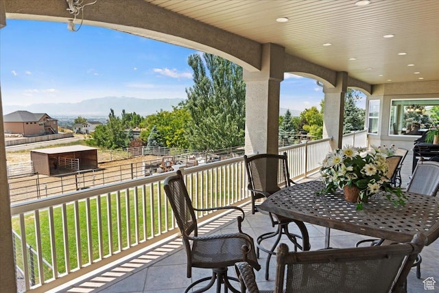 898 E 260 N, Hyde Park, UT 84318 - view of patio / terrace featuring a mountain view and an outbuilding