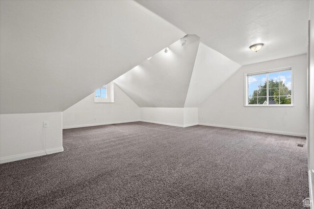 bonus room with lofted ceiling, baseboards, and carpet floors