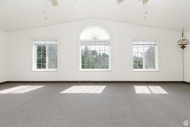 596 Eagle Dr, Preston, ID 83263 - empty room with vaulted ceiling, ceiling fan, and dark carpet