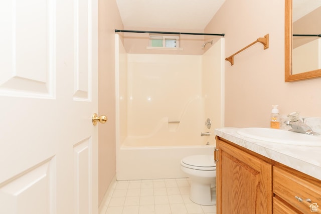 596 Eagle Dr, Preston, ID 83263 - full bathroom with washtub / shower combination, vanity, toilet, and tile patterned flooring