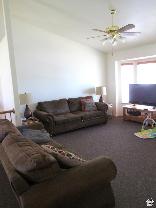6528 S Rogers Dr, West Valley City, UT 84118 - living room featuring ceiling fan and carpet flooring