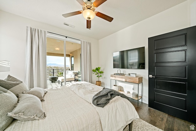 6026 S Zen Trail Way, St George, UT 84790 - bedroom featuring ceiling fan, access to outside, and dark hardwood / wood-style flooring