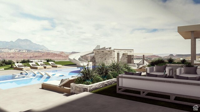 1272 N Hillside Way, Santa Clara, UT 84765 - view of swimming pool featuring a mountain view, an outdoor hangout area, a patio, and a water slide