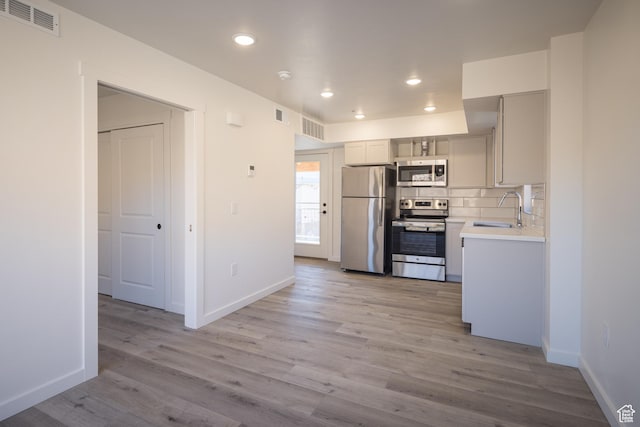 1185 S Murphy Ln Unit 201D, Moab, UT 84532 - kitchen featuring sink, light hardwood / wood-style flooring, stainless steel appliances, and tasteful backsplash