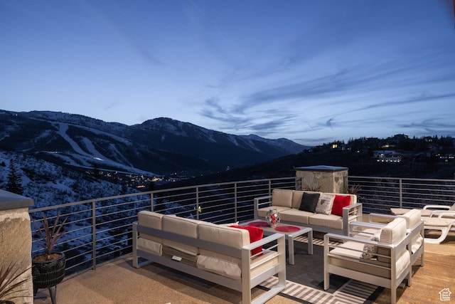 1310 Mellow Rd, Park City, UT 84060 - view of patio with a balcony, outdoor lounge area, and a mountain view