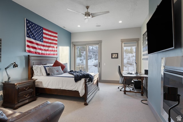 1310 Mellow Rd, Park City, UT 84060 - carpeted bedroom with baseboards, access to outside, recessed lighting, and a ceiling fan