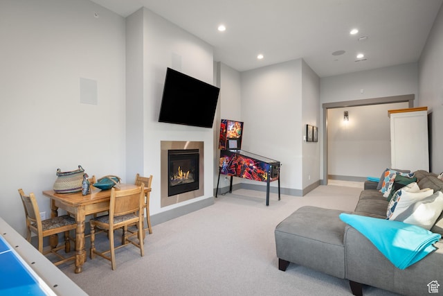 1310 Mellow Rd, Park City, UT 84060 - carpeted living area featuring baseboards, recessed lighting, and a glass covered fireplace