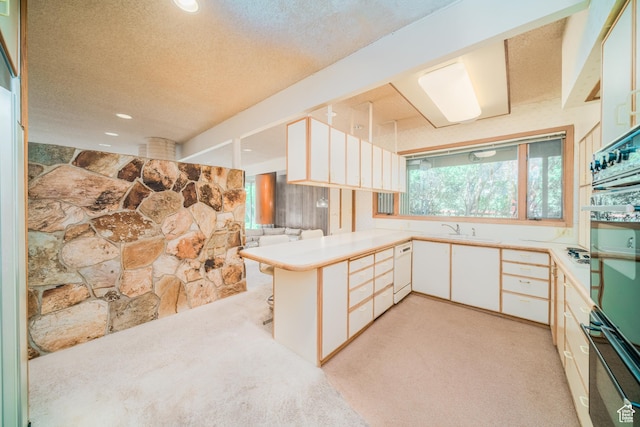 975 N 1600 E, Logan, UT 84321 - kitchen featuring light countertops, a textured ceiling, a sink, a peninsula, and white dishwasher