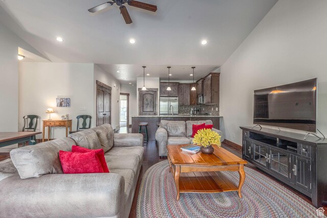 14160 N Council Fire Trl, Heber City, UT 84032 - living room with ceiling fan and recessed lighting