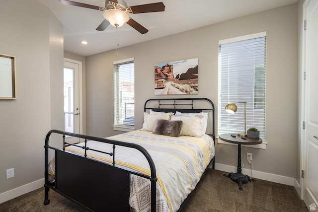 631 W 470 N, Moab, UT 84532 - bedroom featuring ceiling fan and dark carpet