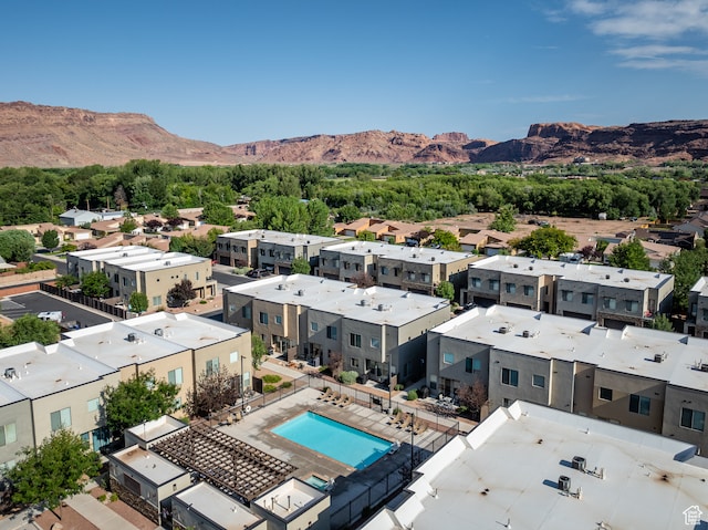 bird's eye view with a mountain view