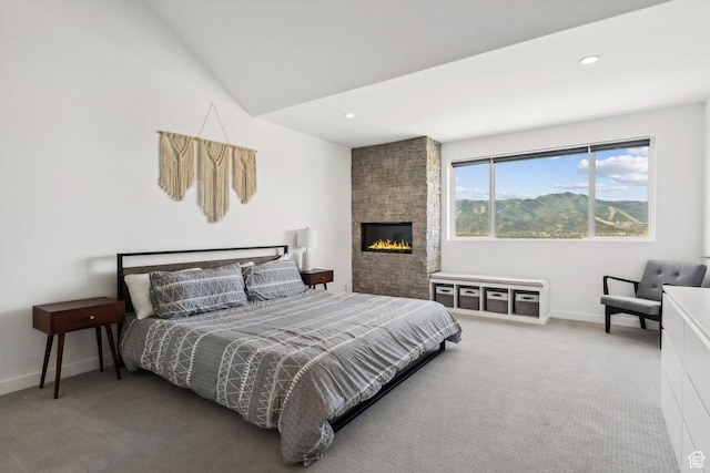 6387 Silver Sage Dr, Park City, UT 84098 - carpeted bedroom featuring lofted ceiling and a fireplace