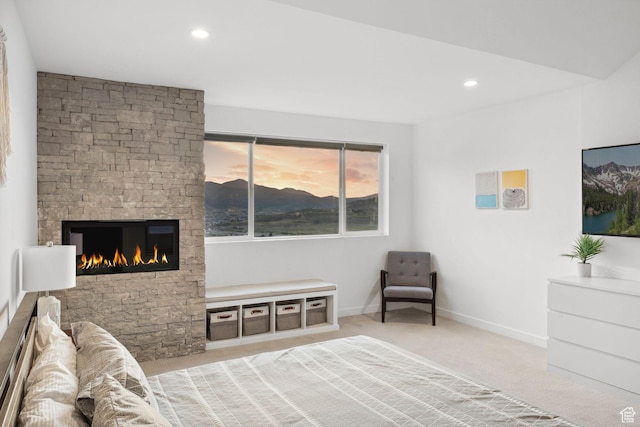 6387 Silver Sage Dr, Park City, UT 84098 - carpeted bedroom with a stone fireplace