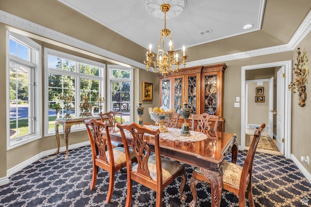 327 N 1430 E, Logan, UT 84321 - dining space featuring a chandelier, carpet, a wealth of natural light, and ornamental molding