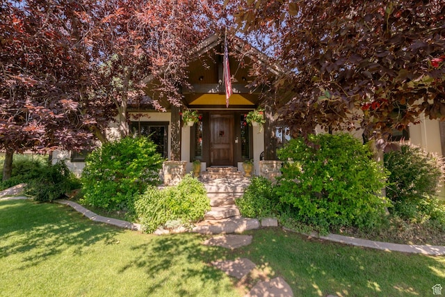 obstructed view of property featuring a front yard