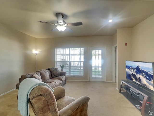 900 Bitner Rd Unit M12, Park City, UT 84098 - living room with light carpet, a ceiling fan, and baseboards