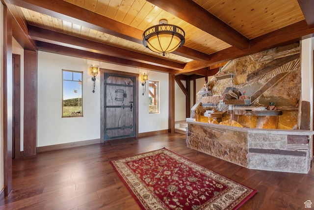 5605 N Johnson Canyon Rd, Kanab, UT 84741 - foyer featuring wood ceiling with exposed beams, baseboards, and wood finished floors