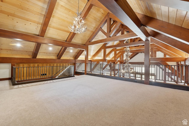 5605 N Johnson Canyon Rd, Kanab, UT 84741 - additional living space featuring a chandelier, wooden ceiling, and carpet floors