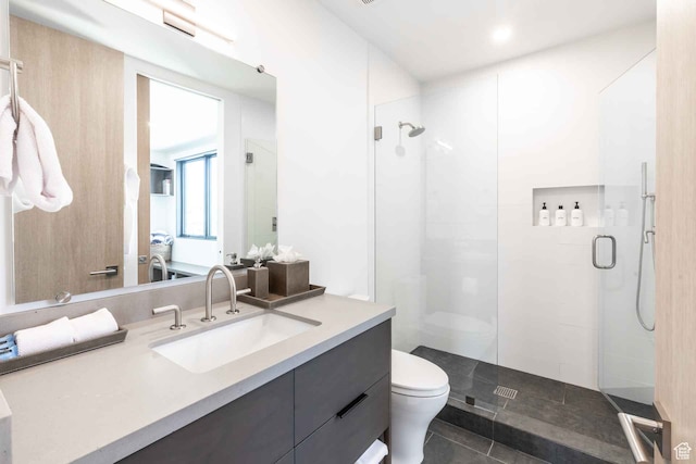 3599 Ridgeline Dr Unit 2, Park City, UT 84098 - bathroom featuring vanity, an enclosed shower, tile patterned flooring, and toilet