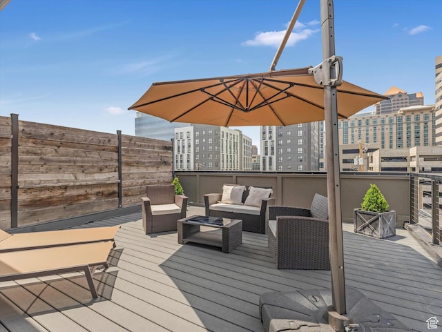 231 S Edison St E Unit 7, Salt Lake City, UT 84111 - wooden deck featuring an outdoor hangout area and a view of city