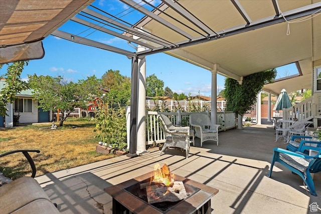 1154 W 1700 S, Syracuse, UT 84075 - view of patio / terrace with fence, a fire pit, and a pergola