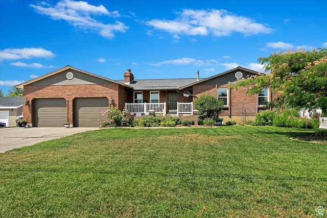 1154 W 1700 S, Syracuse, UT 84075 - ranch-style home with brick siding, a front yard, a porch, and an attached garage