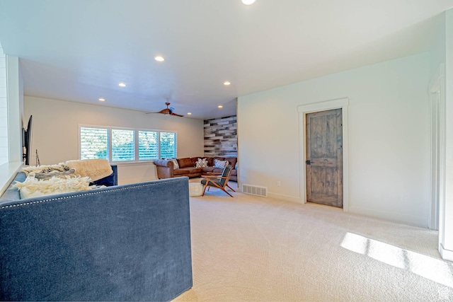 1120 N 520 W Unit 1, Midway, UT 84049 - living area with a ceiling fan, recessed lighting, visible vents, and light colored carpet