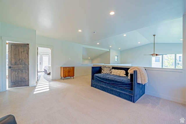 1120 N 520 W Unit 1, Midway, UT 84049 - bedroom featuring lofted ceiling, light carpet, baseboards, and recessed lighting