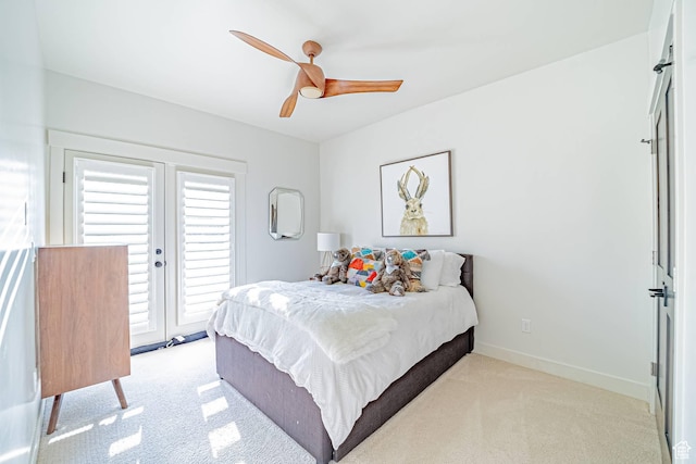 1120 N 520 W Unit 1, Midway, UT 84049 - bedroom with access to exterior, ceiling fan, baseboards, and light colored carpet