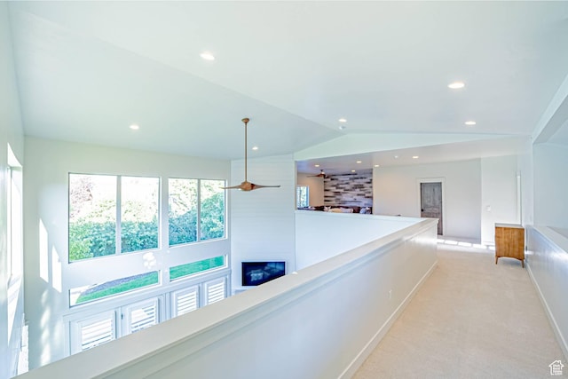 1120 N 520 W Unit 1, Midway, UT 84049 - corridor featuring light carpet, high vaulted ceiling, baseboards, and recessed lighting