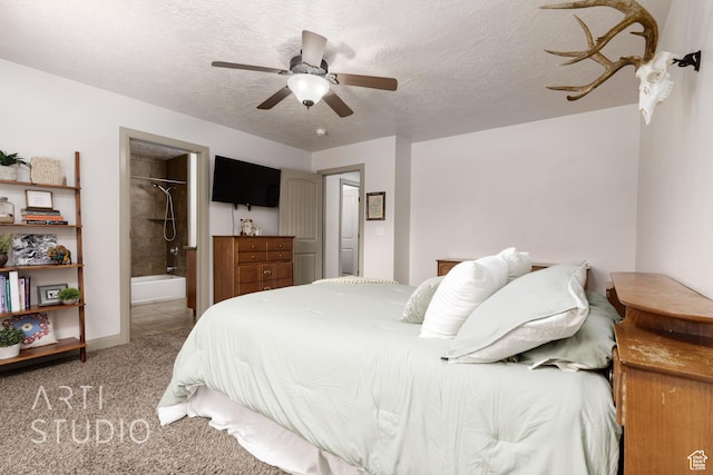 267 N 250 W, La Verkin, UT 84745 - carpeted bedroom featuring connected bathroom, a textured ceiling, and a ceiling fan