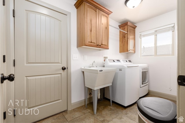 267 N 250 W, La Verkin, UT 84745 - washroom with light tile patterned floors, baseboards, cabinet space, and washing machine and dryer