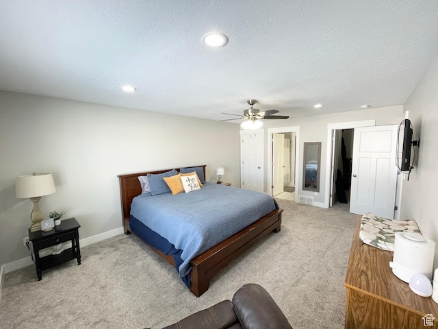 1999 E Abbey Way, Eagle Mountain, UT 84005 - bedroom with recessed lighting, light colored carpet, a ceiling fan, a textured ceiling, and baseboards