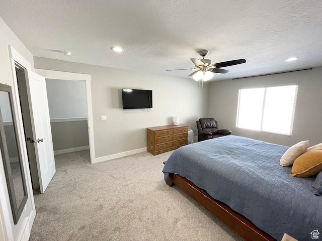 1999 E Abbey Way, Eagle Mountain, UT 84005 - bedroom featuring ceiling fan, a textured ceiling, recessed lighting, light colored carpet, and baseboards