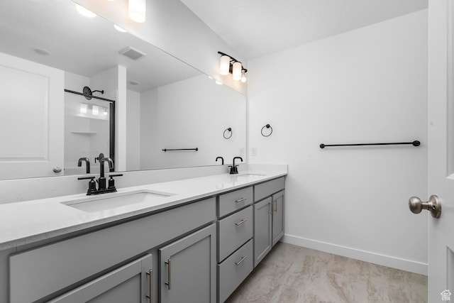 1791 N 180 E, Heber City, UT 84032 - bathroom with baseboards, double vanity, a shower, and marble finish flooring