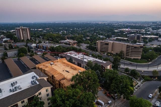 view of aerial view at dusk