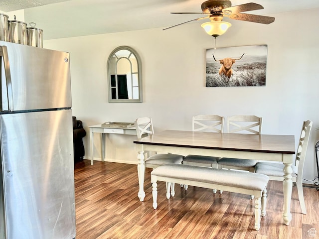 805 E 2910 S, Vernal, UT 84078 - dining room featuring baseboards, a ceiling fan, and wood finished floors