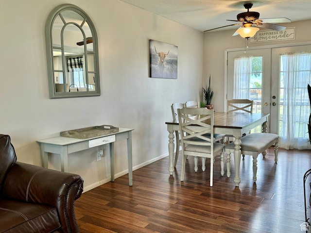 805 E 2910 S, Vernal, UT 84078 - dining space with dark wood-type flooring, french doors, ceiling fan, and baseboards