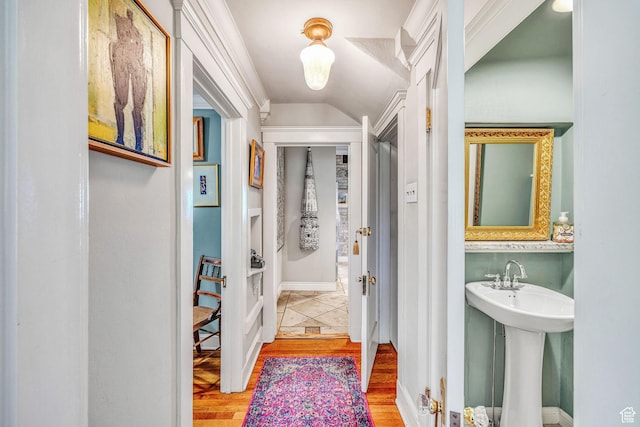 bathroom featuring hardwood / wood-style flooring and sink