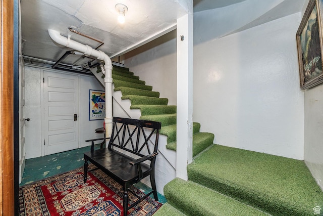 basement with carpet flooring
