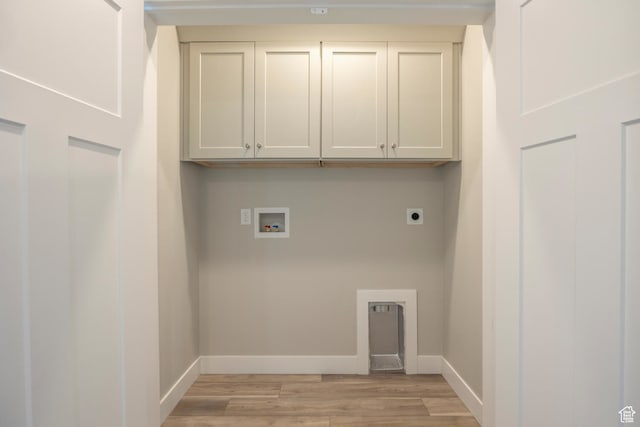 1072 S 2760 E, Spanish Fork, UT 84660 - washroom featuring cabinets, light hardwood / wood-style flooring, hookup for a washing machine, and hookup for an electric dryer