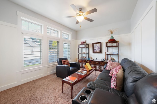 1566 E 300 S, Pleasant Grove, UT 84062 - living area featuring a decorative wall, carpet flooring, and a ceiling fan
