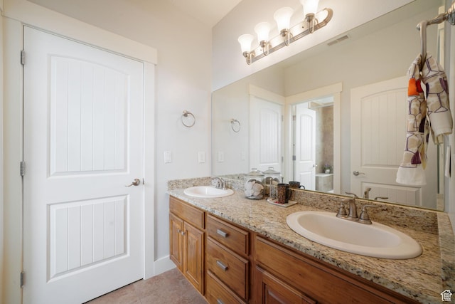1566 E 300 S, Pleasant Grove, UT 84062 - bathroom with tile patterned floors, double vanity, a sink, and visible vents
