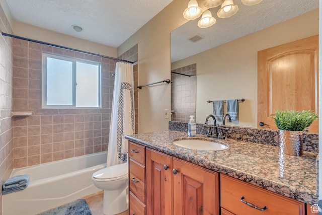 751 W 3500 N, Pleasant View, UT 84414 - full bathroom featuring shower / bathtub combination with curtain, vanity, toilet, and a textured ceiling